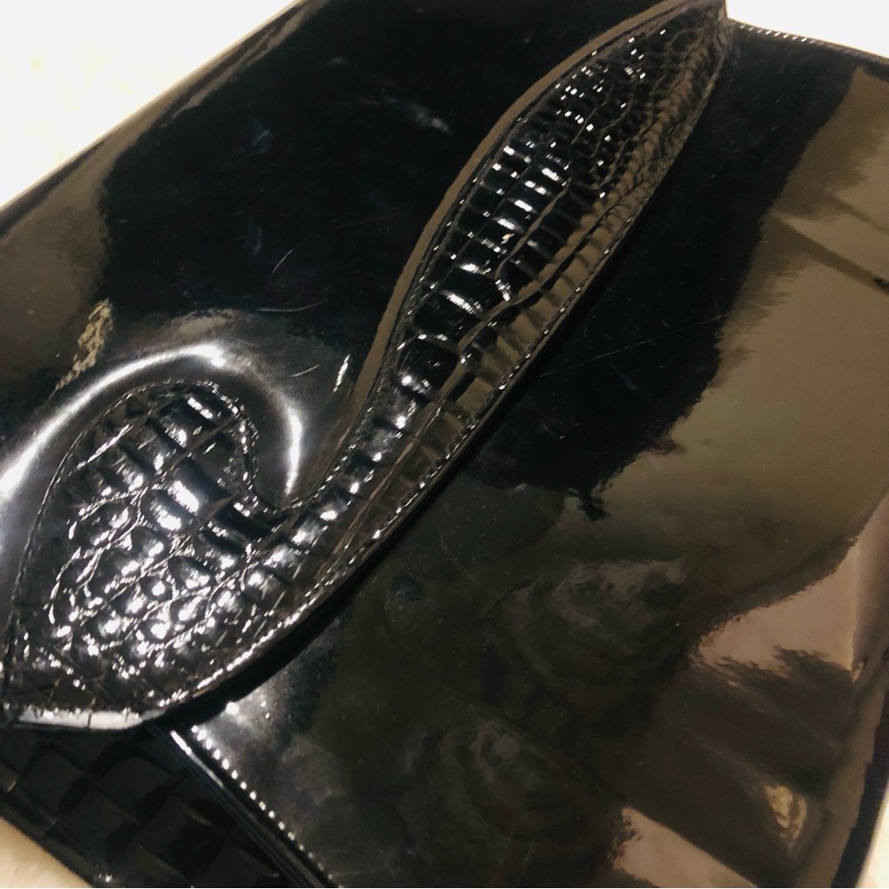 80s Almondo Originals Black Croc Patent Envelope Clutch Mob Wife Crossbody - Picture 3 of 8